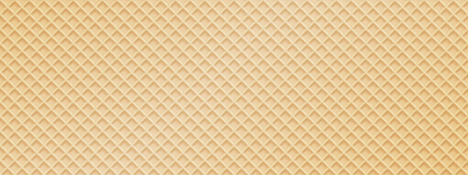 Wafer texture background, waffle diagonal pattern, milk creamy cookie. Biscuit cone vector summer bg, rectangle of waffel. Cake 3d vanilla caramel crepe, pancake cracker. Bakery menu seamless backdrop