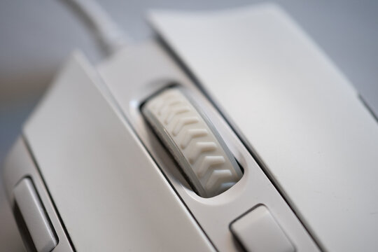 Close-up of a computer mouse scroll wheel