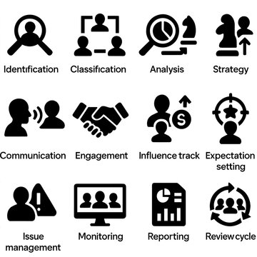 Communication classification issue vector stakeholder cycle review analysis icons management setting icon