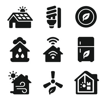 Icon set appliance no rooftop vector bubbles isolated home energy natural rainwater