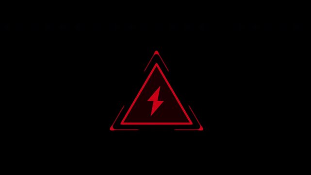 Red neon weather alert with lightning and warning symbol on transparent background