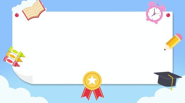 Animation background of back to school frame with school supplies