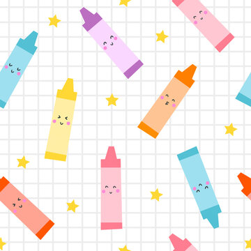 Seamless pattern with smiling cute crayon. Vector