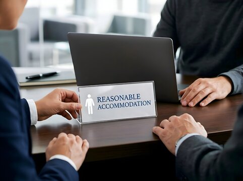 Reasonable Accommodation Document in Corporate Meeting, HR Compliance and Inclusive Workplace Concept