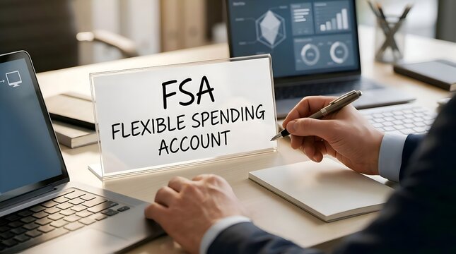 Flexible Spending Account FSA Document on Office Desk, Employee Benefits and Healthcare Savings Concept