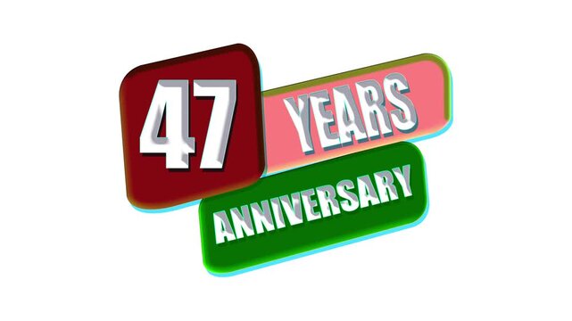 47 Years Anniversary Celebration 3D Text Animation Colorful Milestone Badge on White Background