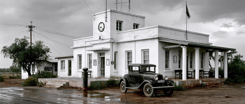 Historic Neoclassical City Building with Vintage Cars AI Generative