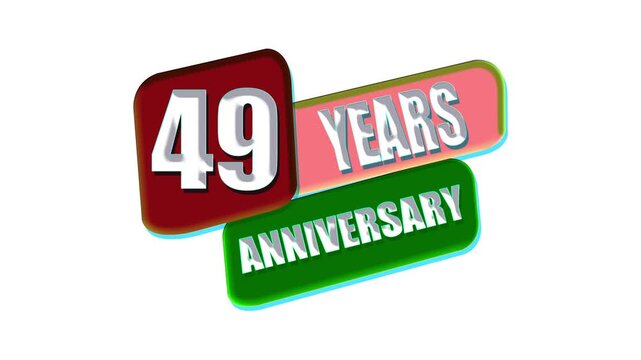 49 Years Anniversary Celebration 3D Text Animation Colorful Milestone Badge on White Background