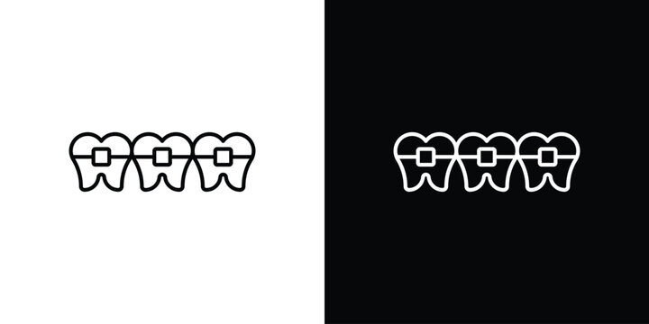 Teeth with braces icon line clipart series. EPS10