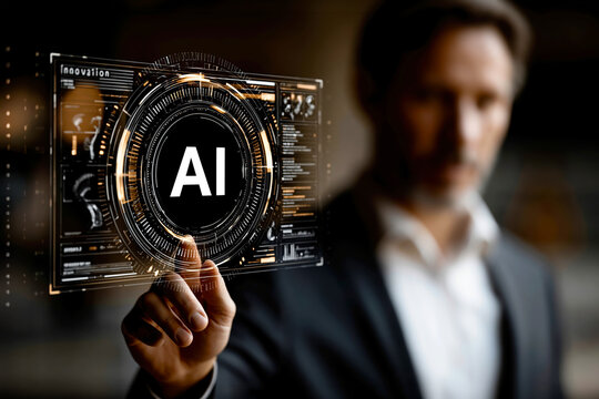  Futuristic AI Interface in Human Hand - Generative AI - no real persons