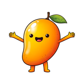 Cute sweet yellow mango cartoon character waving hands in a welcoming gesture isolated on white background