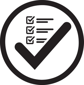 Confirmed checklist with circular tick badge for verified task completion UI black icon