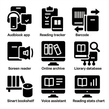 Icon tech isbn lookup app reading vector audiobook conversion bookshelf book voice