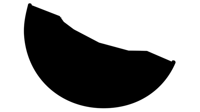 Minimal black melon slice vector icon illustration, bold curved fruit wedge silhouette with clean white background, flat food symbol for summer menus, produce labels, stickers and packaging