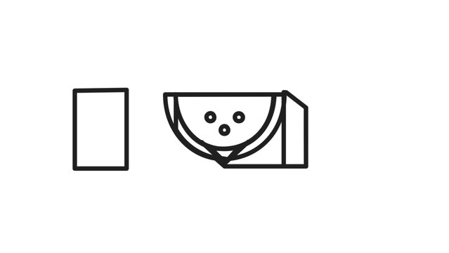 Minimal watermelon melon slice vector icon, clean black line illustration with rind, seeds and simple geometric outline on white background for fresh fruit, summer food, menu, label or packaging