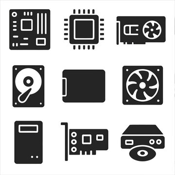 Hardware icon ram fan drive vector cooling sound motherboard computer network icons