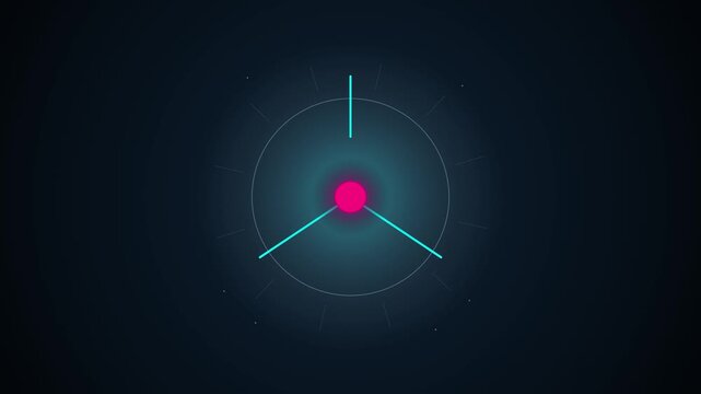 Pink circle animation moves to center of glowing digital clock face