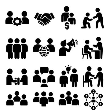 Vector set advocacy support stakeholder icon collaboration mediation network joint sponsorship