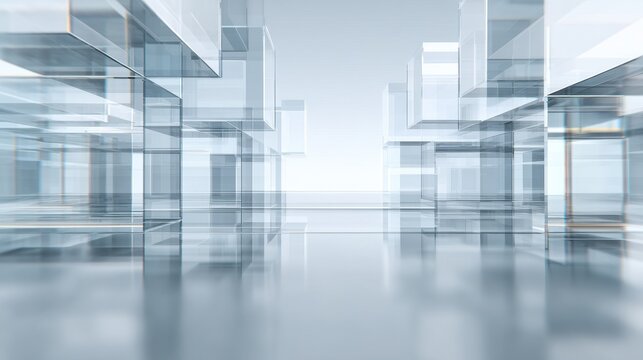 Abstract Transparent Glass Cubes with Geometric Design on Reflective Surface