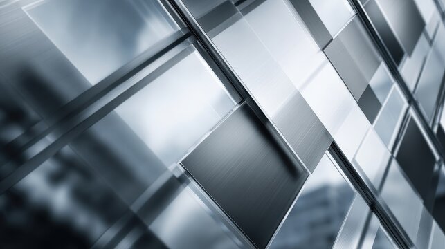Modern Corporate Glass Facade with Geometric Design and Reflective Panels
