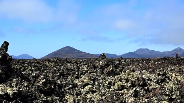 Thermal Radiation Shimmering Above Volcanic Basalt Badlands in Lanzarote Spain During Extreme European Heatwave