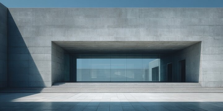 Impressive Concrete Building Entrance with Minimalist Glass Facade and Steps