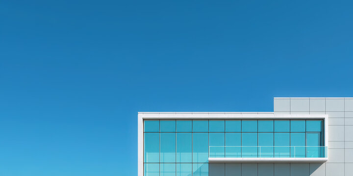 Minimalist Modern Building Facade with Turquoise Glass and Balcony