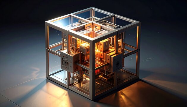 Futuristic Cube Technology: Abstract Sci-Fi Device, Quantum Computing Concept