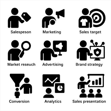 Vector marketing icons market advertising pitch specialist sales analytics icon client brand