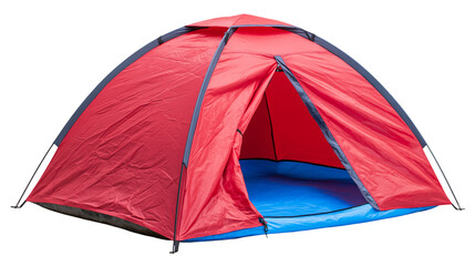 Red dome camping tent with blue floor, isolated on transparent background © Dan