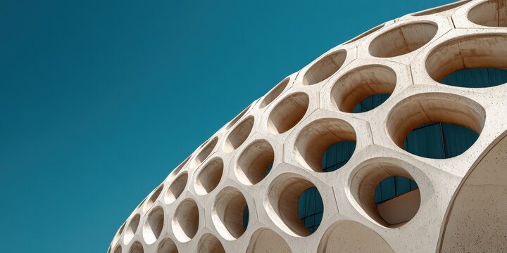 Modern Architectural Landmark Building with Honeycomb Facade Against Blue Sky
