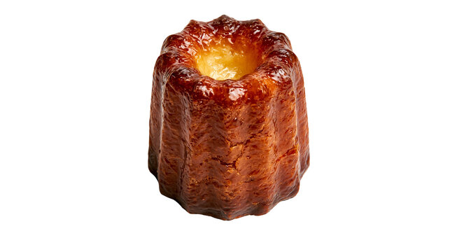 Golden brown French canel&eacute; pastry with caramelized crust, isolated on transparent background