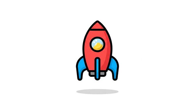 Animated rocket ship launching into space icon on white background launch