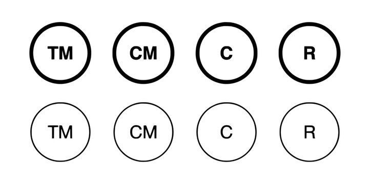Trademark and Copyright Symbols in a Set of Eight Circles Featuring Symbol, Circle, Design with Illustration and Vector Elements