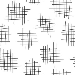 Fototapeta premium Minimalist seamless pattern with abstract hand-drawn cross hatch lines imitating burlap, linen, or fabric texture.