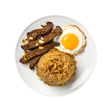 Filipino Beef Tapsilog with Garlic Fried Rice and Egg &ndash; Traditional Breakfast Food Photography Concept