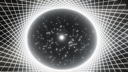 White Glowing Sphere with Grid Light Background © AMBIKA