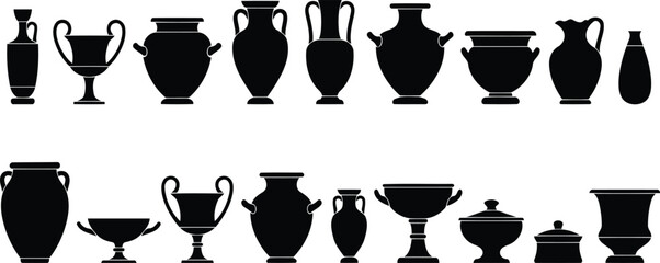 Ancient Greek Roman Pottery Vessel Silhouettes Vector Set © Shoaib