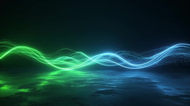 Glowing Green Energy Light Waves Toward Sustainable Growth Perfect for Advertising Presentation Corporate Strategy and Environmental Campaigns
