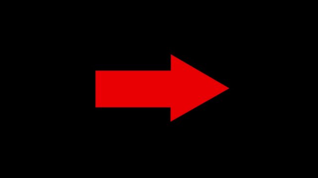 White arrow on black and red background left to right direction animation element 4k video.