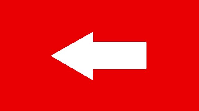 White arrow on black and red background left to right direction animation element 4k video.