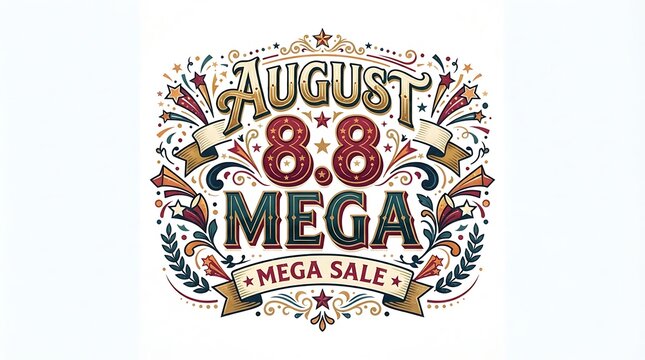 August 88 mega sale typographic design isolated on white background