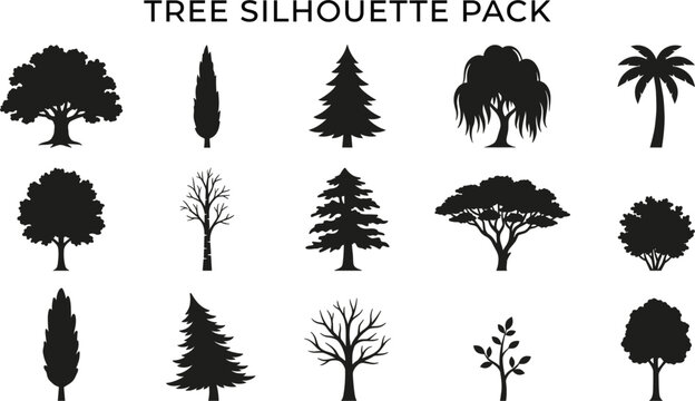 Pine and deciduous tree silhouette pack collection landscape design vector elements