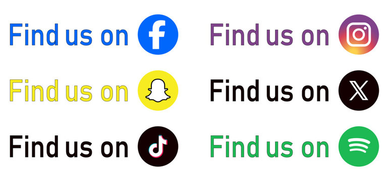 find us on social media vector icon set. social media follow button set