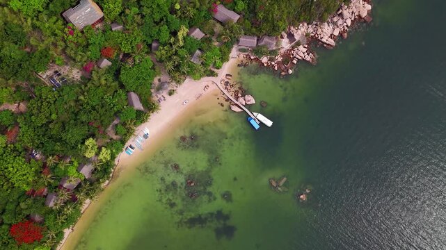 Arial vertical view of the docs at Whale Island just north of Nha Trang