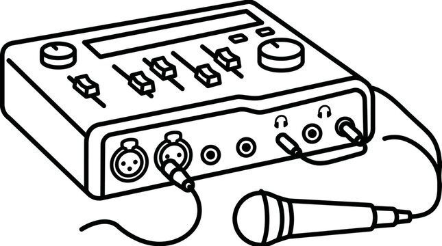 Vintage Audio Mixer Equipment with Microphone for Recording.