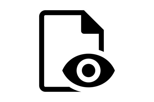 Black Document View Eye Icon isolated on transparent background page preview visibility
