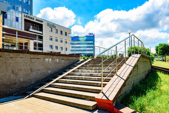 MINSK, BELARUS - June 9, 2026: Office building IBA and  Leverx group in Minsk. IT park of Belarus.