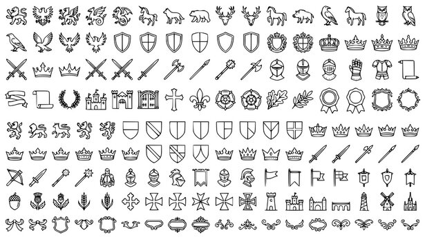 Medieval coat of arms and heraldry symbols
