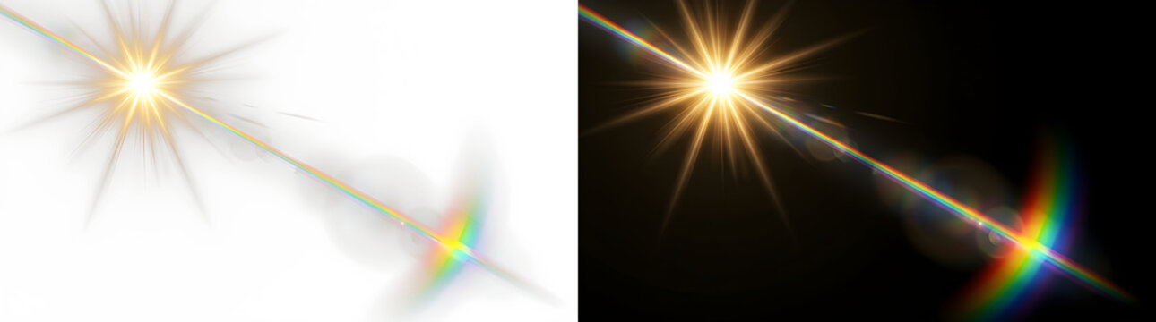 Abstract starburst lens flare light effect with spectrum chromatic aberration